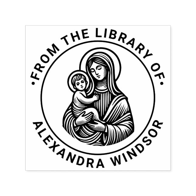 Virgin Mother Mary Baby Jesus #2 Library Book Name Self-inking Stamp (Design)