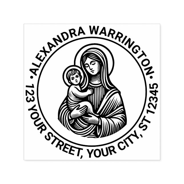 Virgin Mother Mary Baby Jesus #2 Name Ret Address Self-inking Stamp (Design)