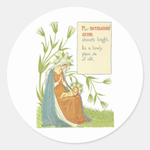 Virgin Mother Mary Baby Jesus Garden flowers Art Classic Round Sticker