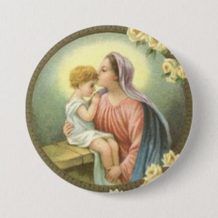 Virgin Mother Mary kissing the Baby Jesus Roses 7.5 Cm Round Badge
