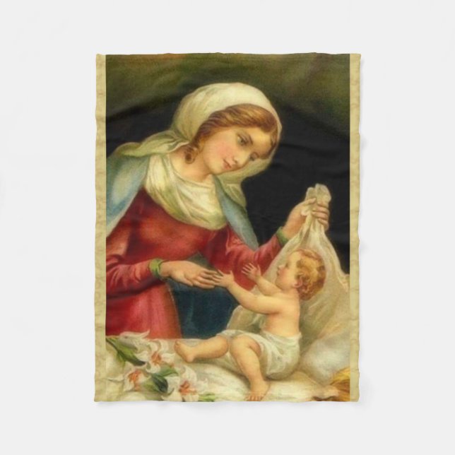 Virgin Mother Mary with Baby Jesus Fleece Blanket (Front)