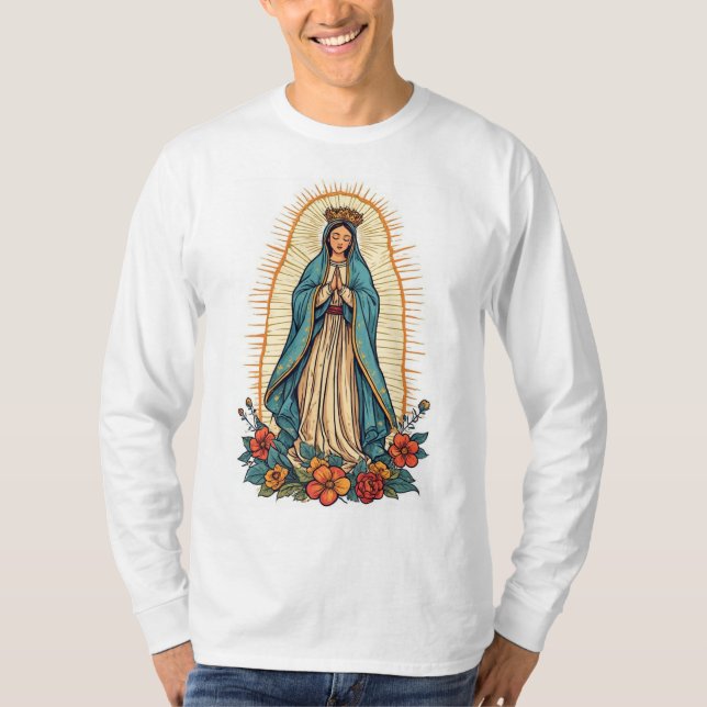 Virgin of Guadalupe Men's Long Sleeve Tee Shirt (Front)