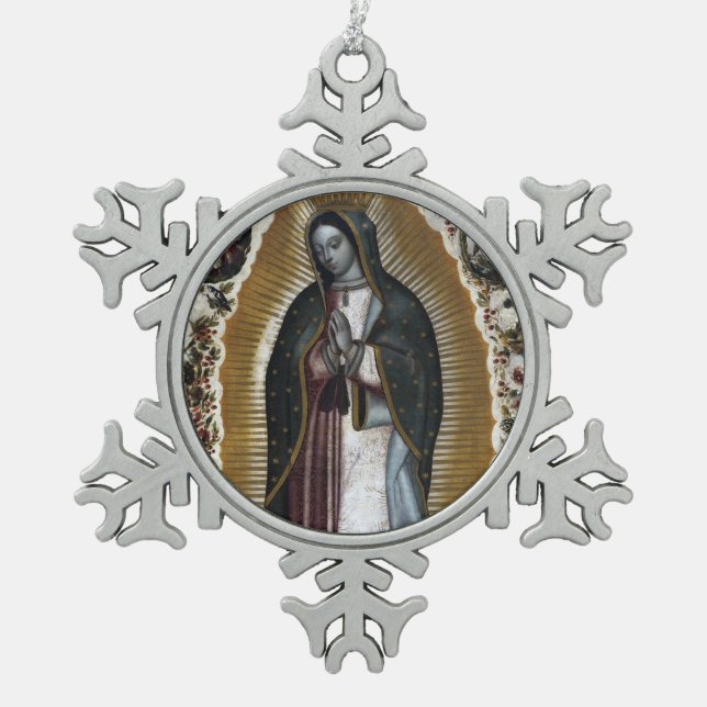 Virgin Of Guadalupe, Our Lady Snowflake Pewter Christmas Ornament (Front)
