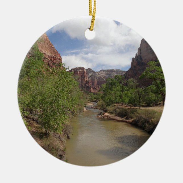 Virgin River in Spring at Zion National Park Ceramic Tree Decoration (Front)