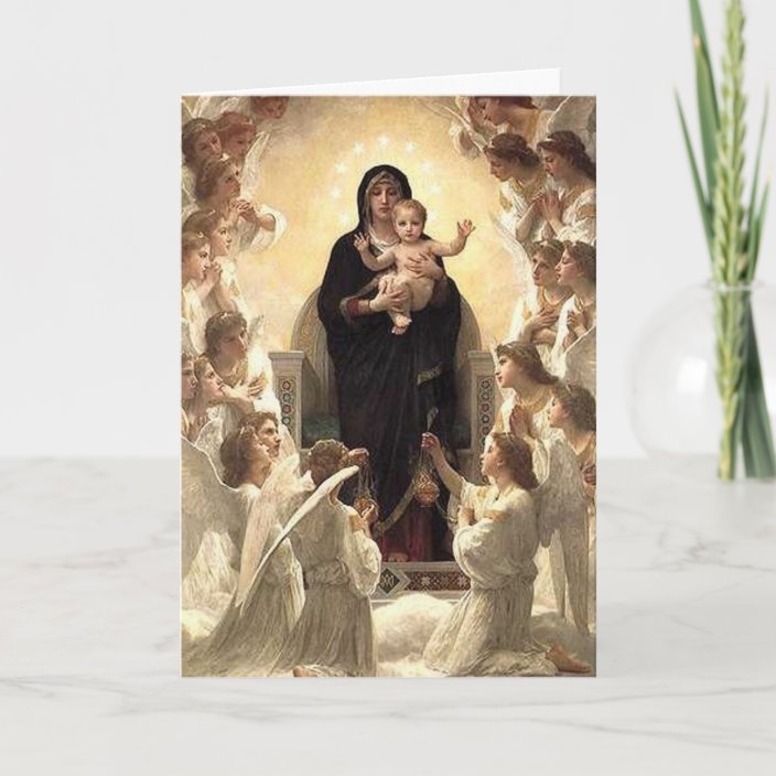 Virgin with Angels Christmas Card Zazzle.co.uk