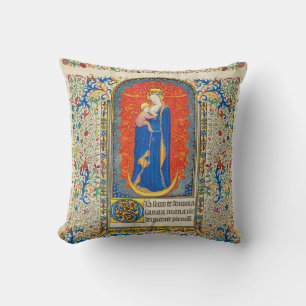 VIRGIN WITH CHILD AND ANGELS Antique Floral Swirls Cushion