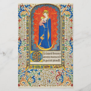 VIRGIN WITH CHILD AND ANGELS Antique Floral Swirls Stationery