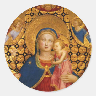 VIRGIN WITH CHILD AND ANGELS CLASSIC ROUND STICKER