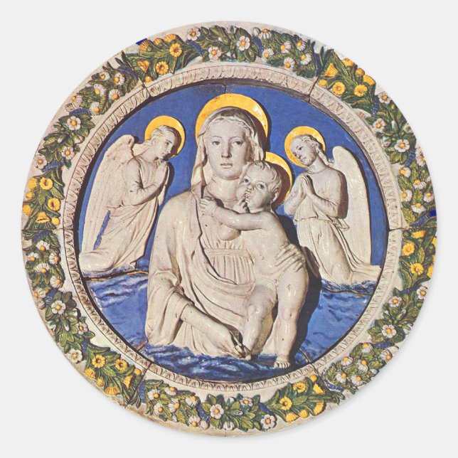 VIRGIN WITH CHILD AND ANGELS CLASSIC ROUND STICKER (Front)