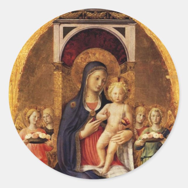 VIRGIN WITH CHILD AND ANGELS CLASSIC ROUND STICKER (Front)