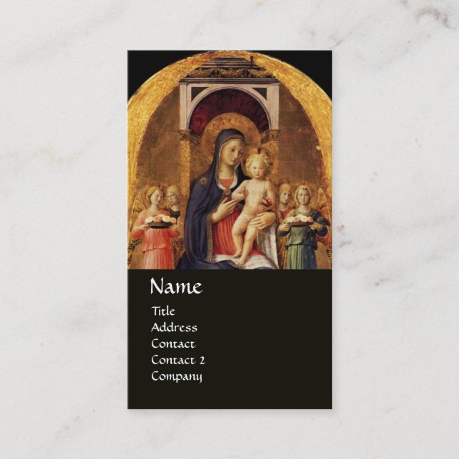 VIRGIN WITH CHILD AND ANGELS ,Gold Black Business Card (Front)