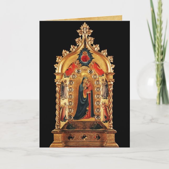 VIRGIN WITH CHILD AND ANGELS GOLD SACRED ART ICON HOLIDAY CARD (Front)