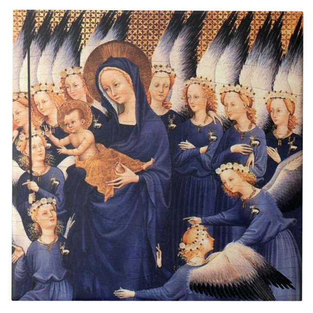 VIRGIN WITH CHILD AND ANGELS Mediaeval Diptych Tile (Front)