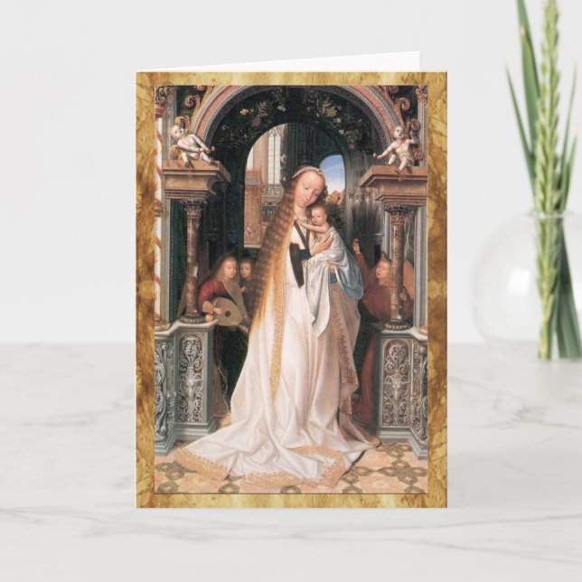 VIRGIN WITH CHILD AND ANGELS MERRY CHRISTMAS HOLIDAY CARD (Front)