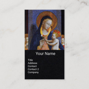 VIRGIN WITH CHILD ,ANGELS AND SAINTS Black Paper Business Card