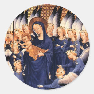VIRGIN WITH CHILD,ANGELS, CHRISTMAS JOY PEACE LOVE CLASSIC ROUND STICKER