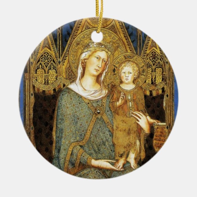VIRGIN WITH CHILD  ,Blue Sapphire Ceramic Tree Decoration (Front)