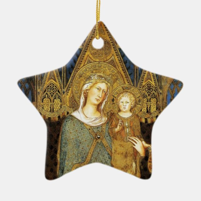 VIRGIN WITH CHILD  ,Blue Sapphire Ceramic Tree Decoration (Front)