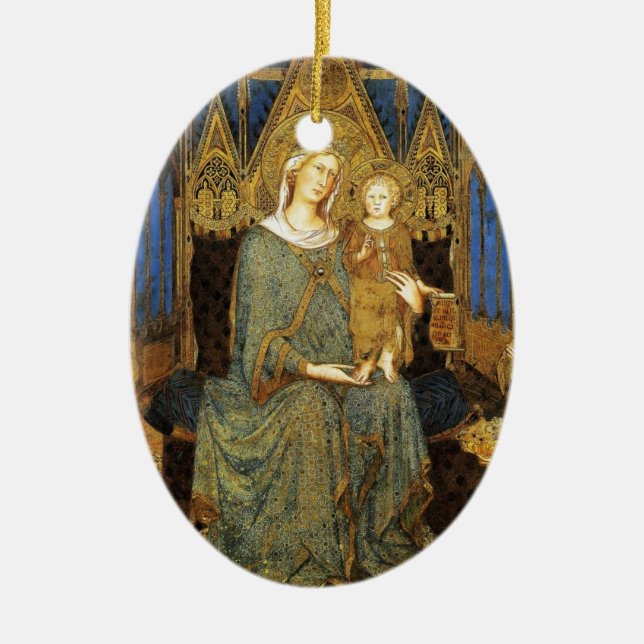 VIRGIN WITH CHILD  ,Blue Sapphire Ceramic Tree Decoration (Front)