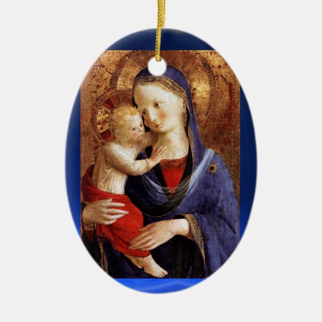 VIRGIN WITH CHILD  ,Blue Sapphire Ceramic Tree Decoration (Front)