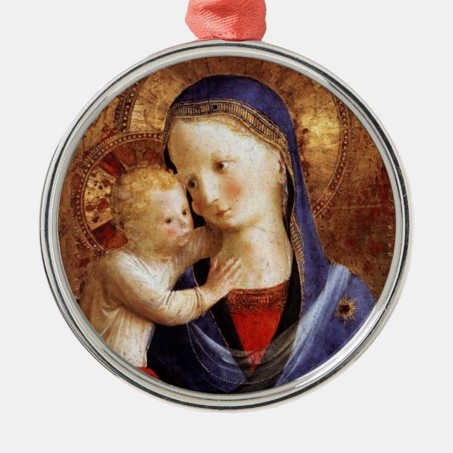 VIRGIN WITH CHILD  ,Blue Sapphire Gem Christmas Metal Tree Decoration (Front)