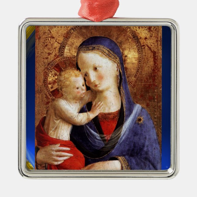 VIRGIN WITH CHILD  ,Blue Sapphire Metal Tree Decoration (Front)