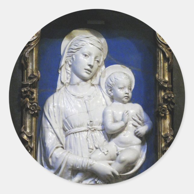 VIRGIN WITH CHILD ,Blue White Christmas Classic Round Sticker (Front)
