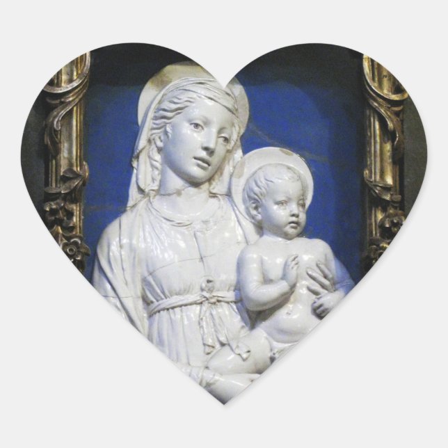 VIRGIN WITH CHILD ,Blue White Christmas Heart Sticker (Front)