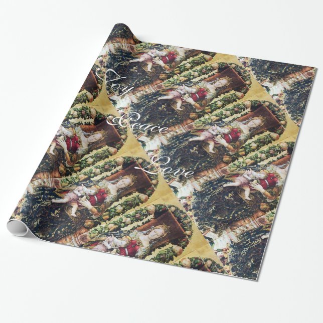 VIRGIN WITH CHILD CHRISTMAS JOY PEACE LOVE WRAPPING PAPER (Unrolled)