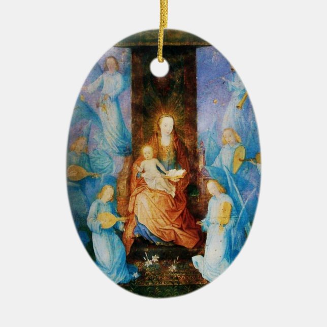 VIRGIN WITH CHILD -CONCERT OF ANGELS,Blue Sapphire Ceramic Tree Decoration (Front)
