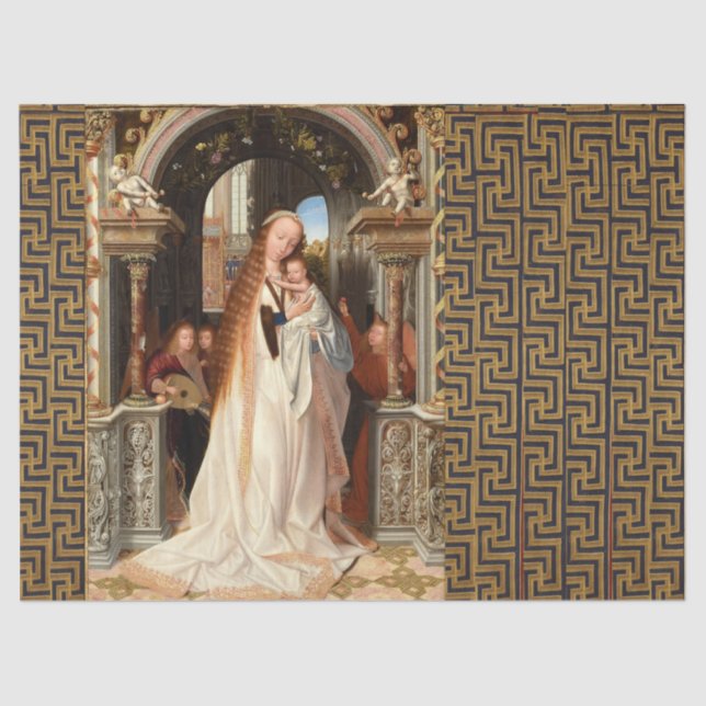 VIRGIN WITH CHILD ,MUSICAL ANGELS CHRISTMAS TISSUE PAPER (Front)