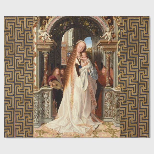 VIRGIN WITH CHILD ,MUSICAL ANGELS CHRISTMAS WRAPPING PAPER (Flat)