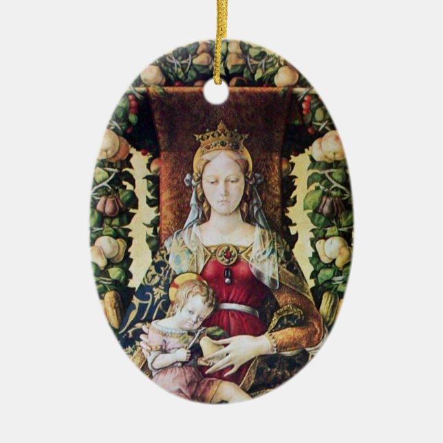 VIRGIN WITH CHILD , Parchment Ceramic Tree Decoration (Front)