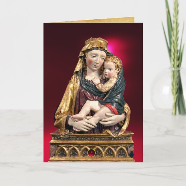 VIRGIN WITH CHILD ,Red Ruby Christmas Greetings Holiday Card (Front)