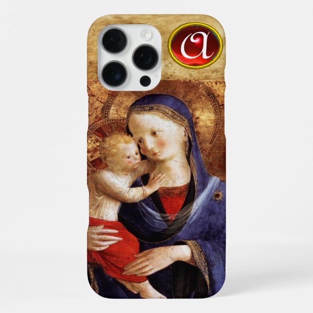 VIRGIN WITH CHILD  Red Ruby Monogram iPhone Case (Back)