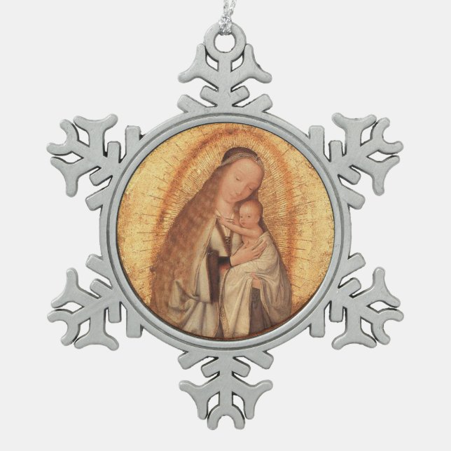 VIRGIN WITH CHILD SNOWFLAKE PEWTER CHRISTMAS ORNAMENT (Front)