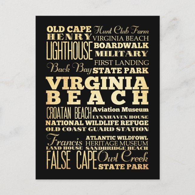 Virgina Beach City of Virgina State Typography Art Postcard (Front)