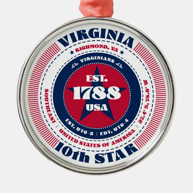 Virginia 10th State Christmas Ornament (Front)