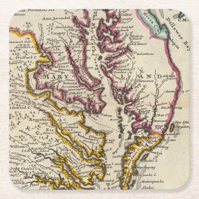 Virginia and Maryland Square Paper Coaster (Front)