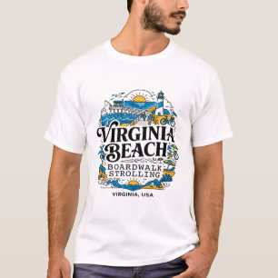Virginia Beach Boardwalk Strolling Coastal Scene T-Shirt