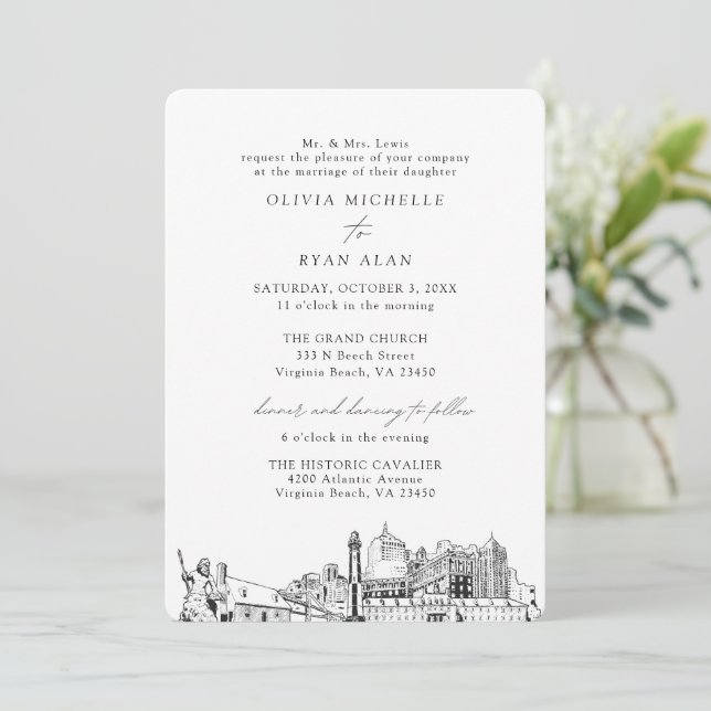 Virginia Beach Church Wedding Two Location Invitation (Standing Front)