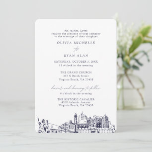 Virginia Beach Church Wedding Two Location Navy Invitation