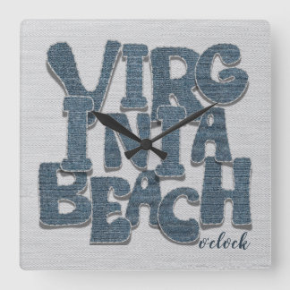 Virginia Beach Denim Letter Square Wall Clock