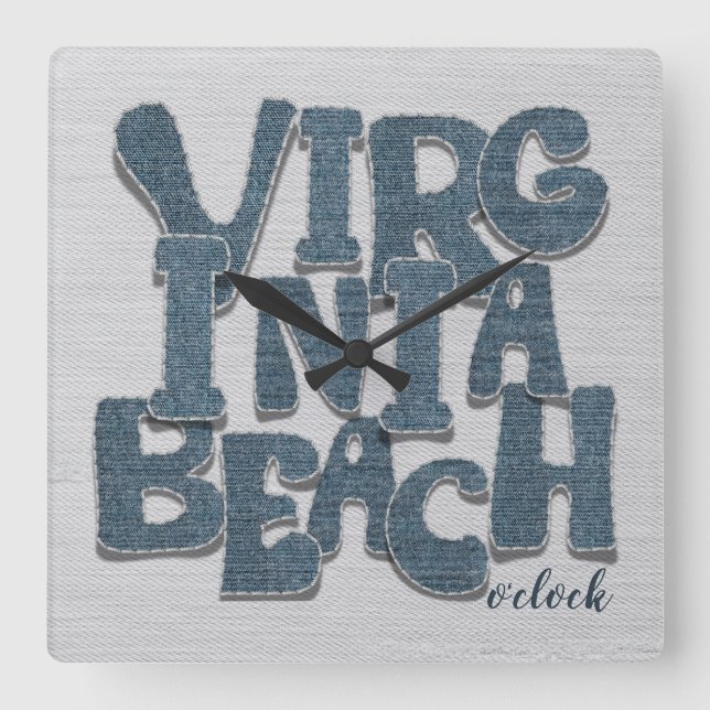 Virginia Beach Denim Letter Square Wall Clock (Front)