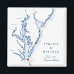 Virginia Beach Destination Wedding Favour Magnet<br><div class="desc">Quick and Easy ordering! These Virginia Beach,  VA map magnets make great Virginia wedding favours to include in your VA Beach destination wedding welcome bags. Move the heart by clicking "Edit Using design tool" under "Personalise". Featuring a map of Chesapeake Bay with Artwork by Coastal Map Designs</div>
