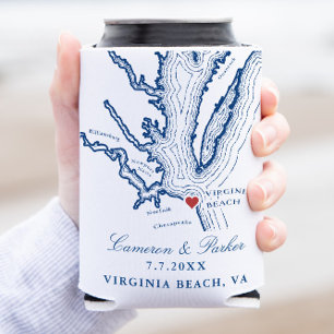 Virginia Beach Map Elegant Navy Blue Wedding Favou Can Cooler