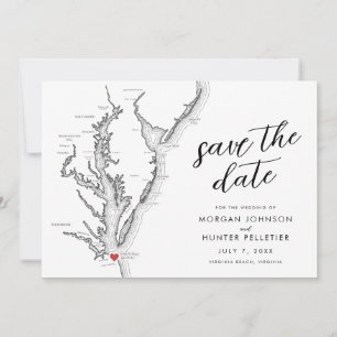 Virginia Beach Map Modern Wedding Save The Date