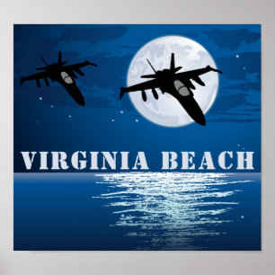 Virginia Beach Military Jets with Full Moon Poster