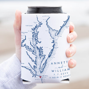 Virginia Beach Minimal Modern Wedding Favour Can Cooler