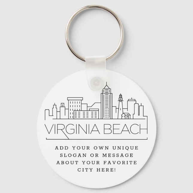 Virginia Beach Stylized Skyline | Custom Slogan Key Ring (Front)